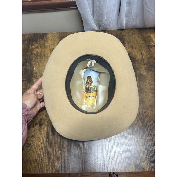 VTG Stetson 4X Western Cowboy Hat Tan Fur Felt Rancher Style USA Braided Buckle - Picture 7 of 16